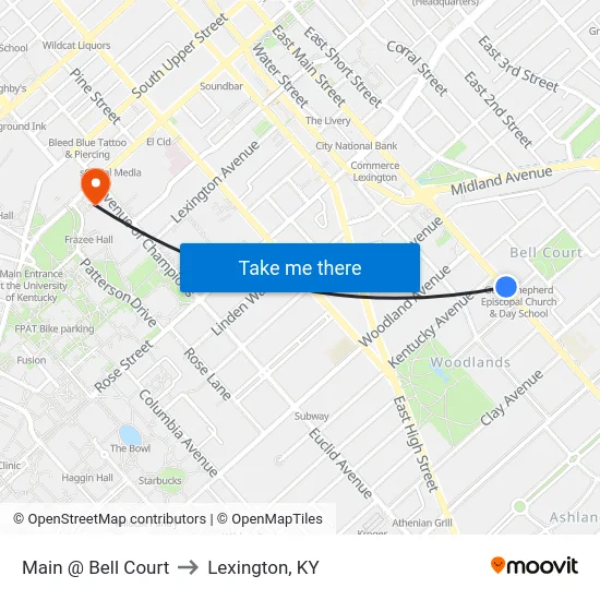 Main @ Bell Court to Lexington, KY map