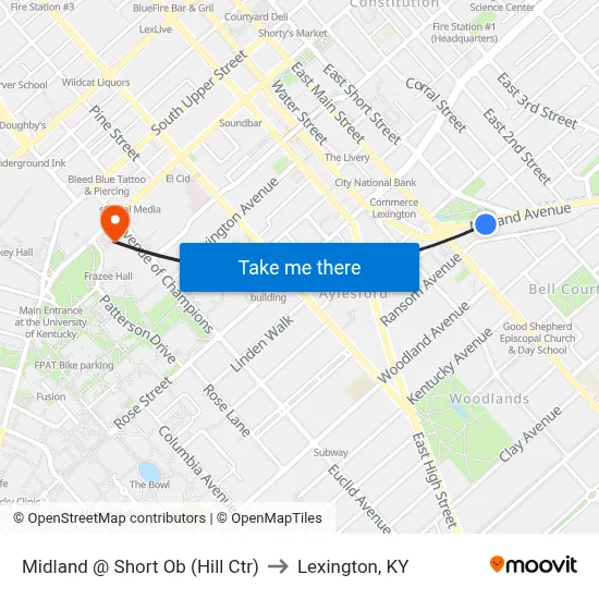 Midland @ Short Ob (Hill Ctr) to Lexington, KY map