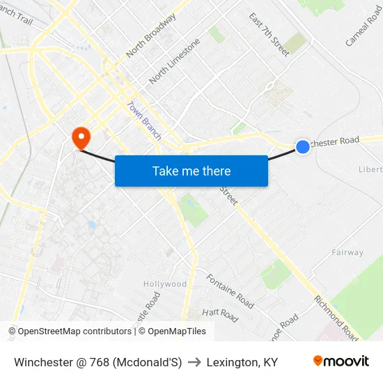 Winchester @ 768 (Mcdonald'S) to Lexington, KY map