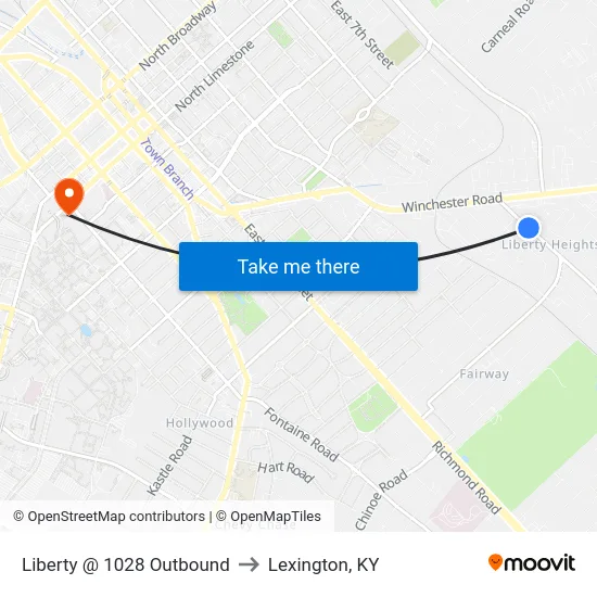 Liberty @ 1028 Outbound to Lexington, KY map