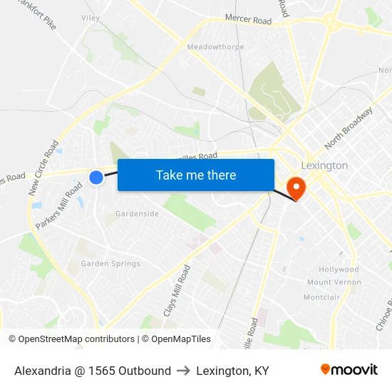 Alexandria @ 1565 Outbound to Lexington, KY map