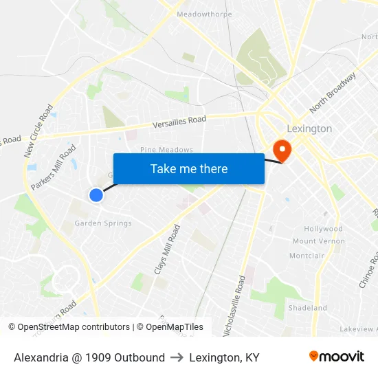 Alexandria @ 1909 Outbound to Lexington, KY map