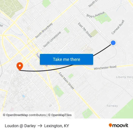 Loudon @ Darley to Lexington, KY map