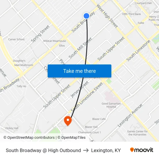 South Broadway @ High Outbound to Lexington, KY map