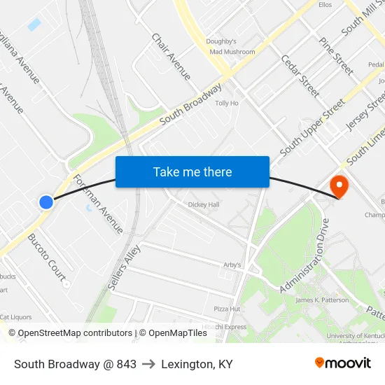 South Broadway @ 843 to Lexington, KY map