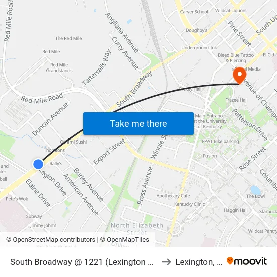 South Broadway @ 1221 (Lexington Clinic) to Lexington, KY map