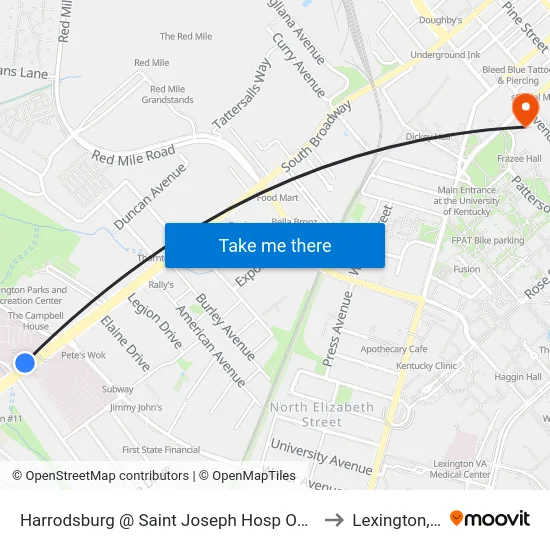 Harrodsburg @ Saint Joseph Hosp Outbound to Lexington, KY map