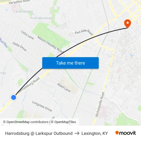 Harrodsburg @ Larkspur Outbound to Lexington, KY map