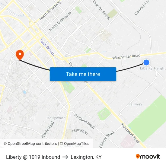 Liberty @ 1019 Inbound to Lexington, KY map