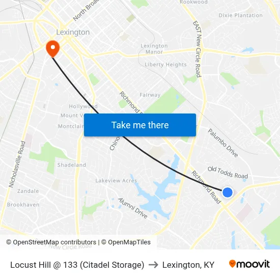 Locust Hill @ 133 (Citadel Storage) to Lexington, KY map