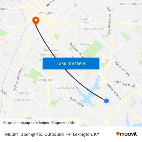 Mount Tabor @ 465 Outbound to Lexington, KY map