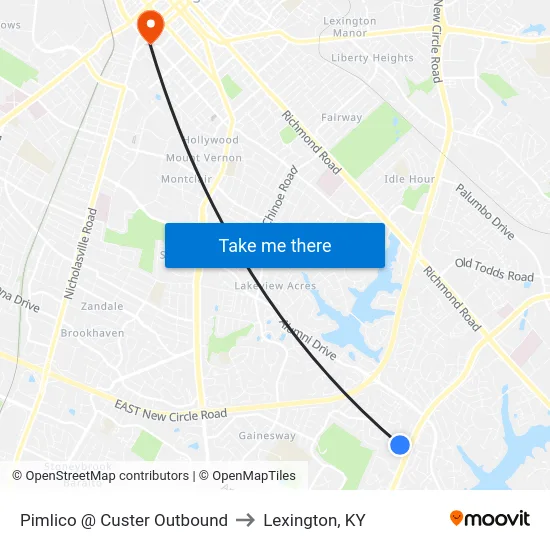 Pimlico @ Custer Outbound to Lexington, KY map