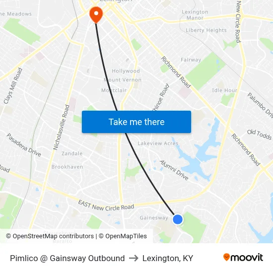 Pimlico @ Gainsway Outbound to Lexington, KY map