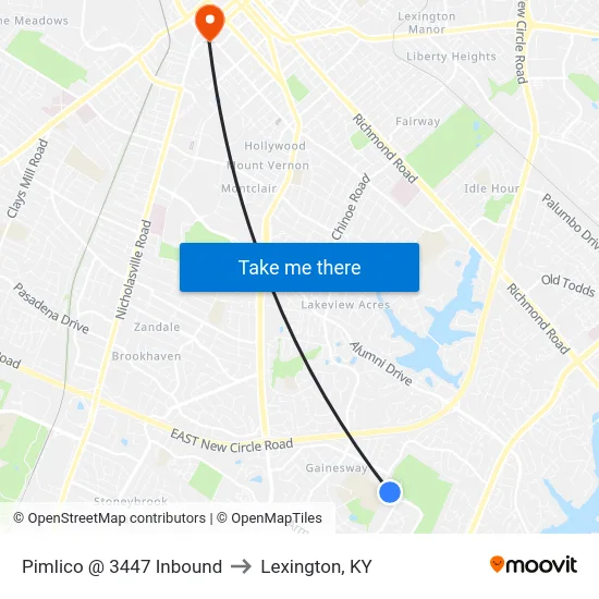 Pimlico @ 3447 Inbound to Lexington, KY map