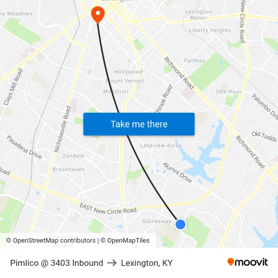 Pimlico @ 3403 Inbound to Lexington, KY map
