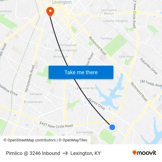 Pimlico @ 3246 Inbound to Lexington, KY map
