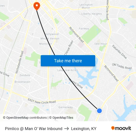 Pimlico @ Man O' War Inbound to Lexington, KY map