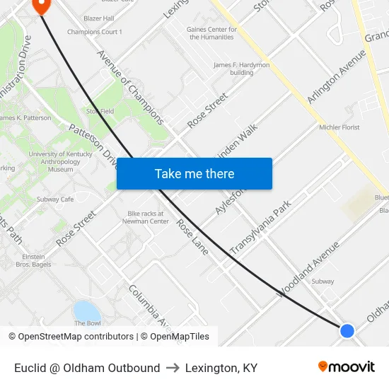 Euclid @ Oldham Outbound to Lexington, KY map