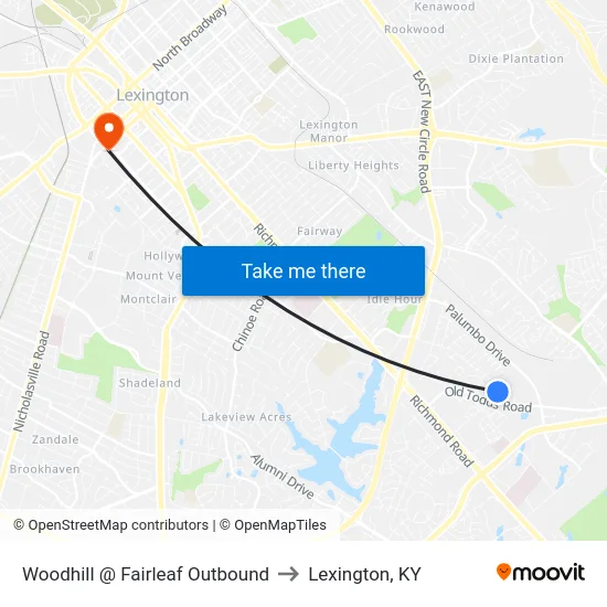 Woodhill @ Fairleaf Outbound to Lexington, KY map