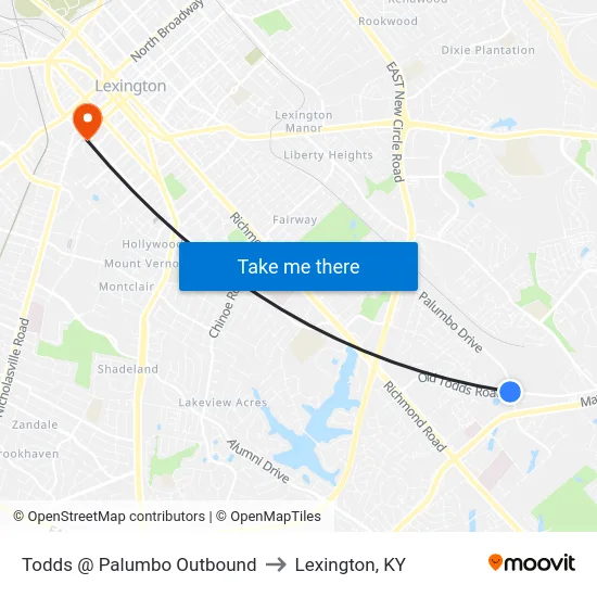 Todds @ Palumbo Outbound to Lexington, KY map