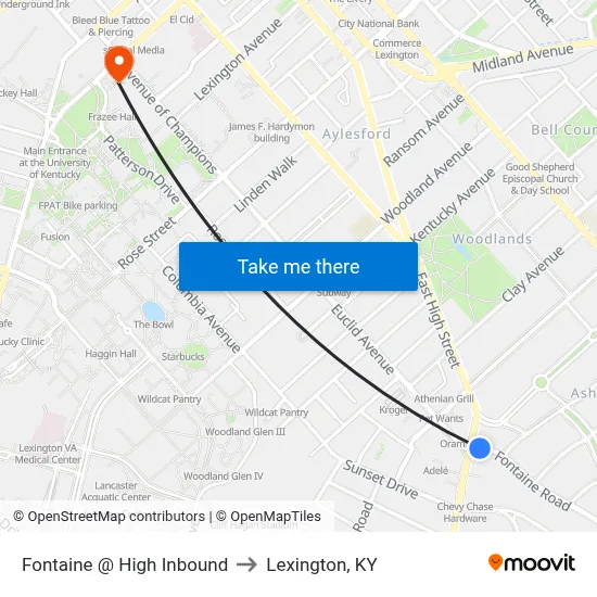 Fontaine @ High Inbound to Lexington, KY map