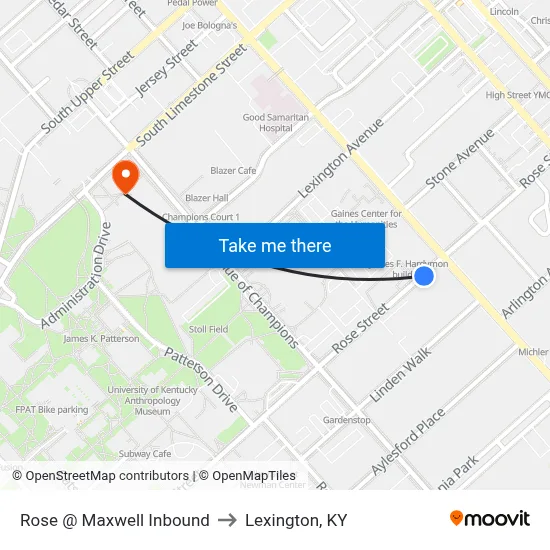 Rose @ Maxwell Inbound to Lexington, KY map