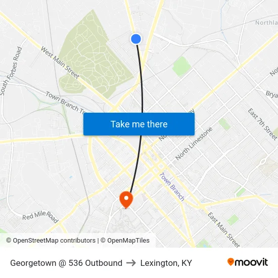Georgetown @ 536 Outbound to Lexington, KY map