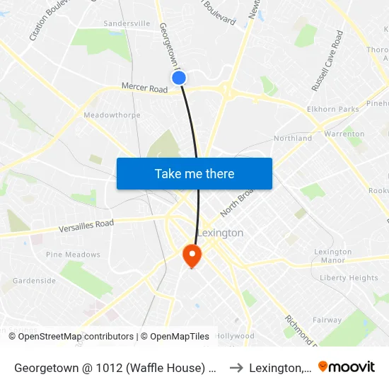 Georgetown @ 1012 (Waffle House) Outboun to Lexington, KY map