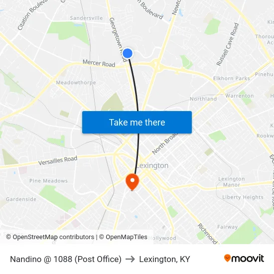 Nandino @ 1088 (Post Office) to Lexington, KY map