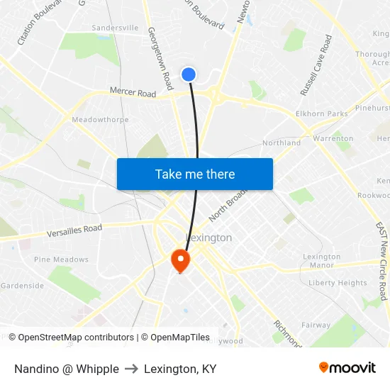 Nandino @ Whipple to Lexington, KY map