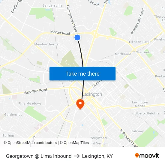 Georgetown @ Lima Inbound to Lexington, KY map