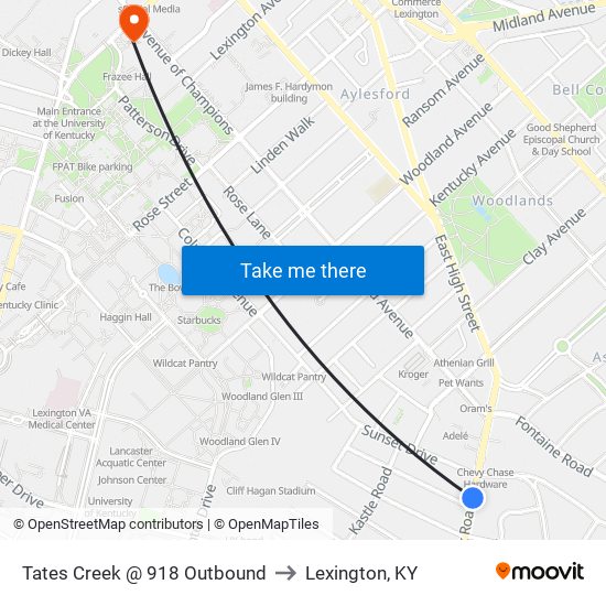 Tates Creek @ 918 Outbound to Lexington, KY map