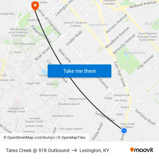 Tates Creek @ 918 Outbound to Lexington, KY map