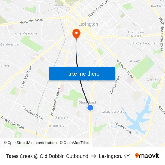 Tates Creek @ Old Dobbin Outbound to Lexington, KY map