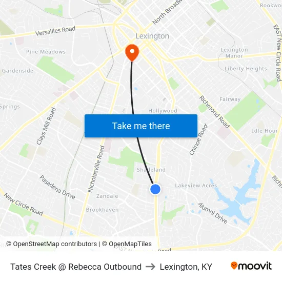 Tates Creek @ Rebecca Outbound to Lexington, KY map