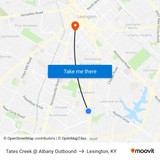 Tates Creek @ Albany Outbound to Lexington, KY map