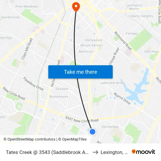 Tates Creek @ 3543 (Saddlebrook Apts) to Lexington, KY map