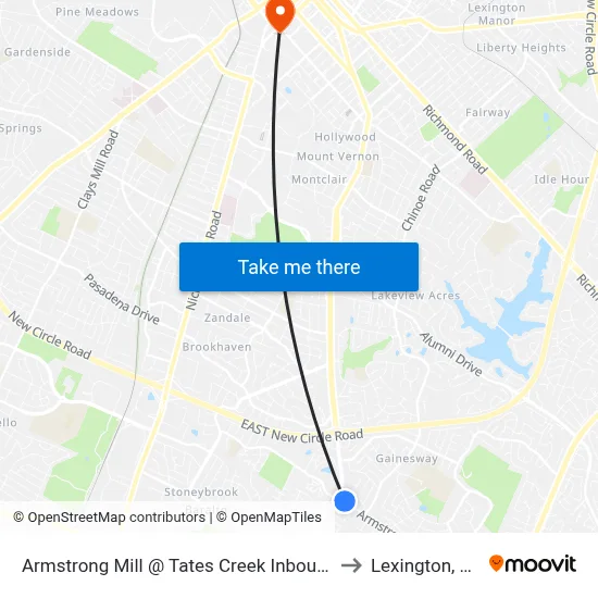 Armstrong Mill @ Tates Creek Inbound to Lexington, KY map