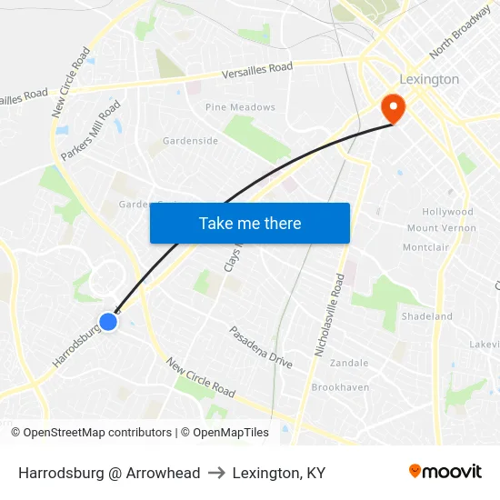 Harrodsburg @ Arrowhead to Lexington, KY map