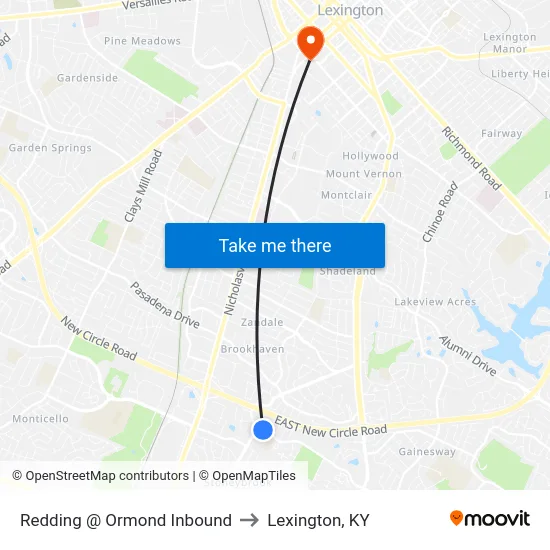 Redding @ Ormond Inbound to Lexington, KY map