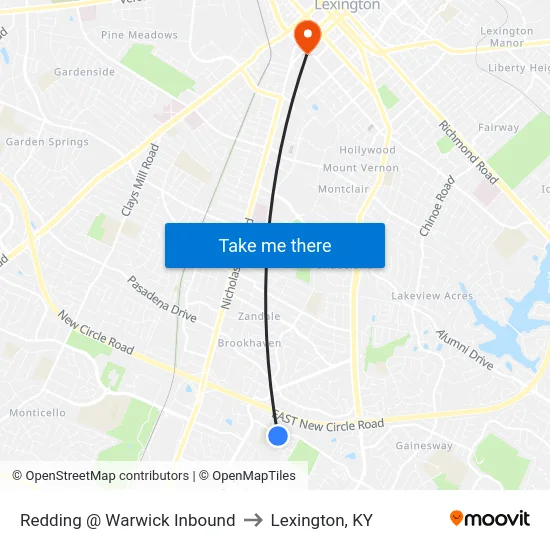 Redding @ Warwick Inbound to Lexington, KY map