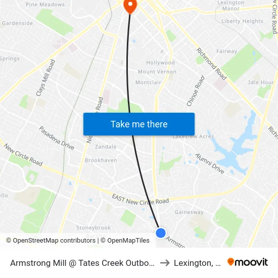 Armstrong Mill @ Tates Creek Outbound to Lexington, KY map