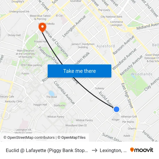 Euclid @ Lafayette (Piggy Bank Stop) Inb to Lexington, KY map