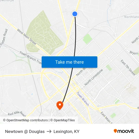 Newtown @ Douglas to Lexington, KY map