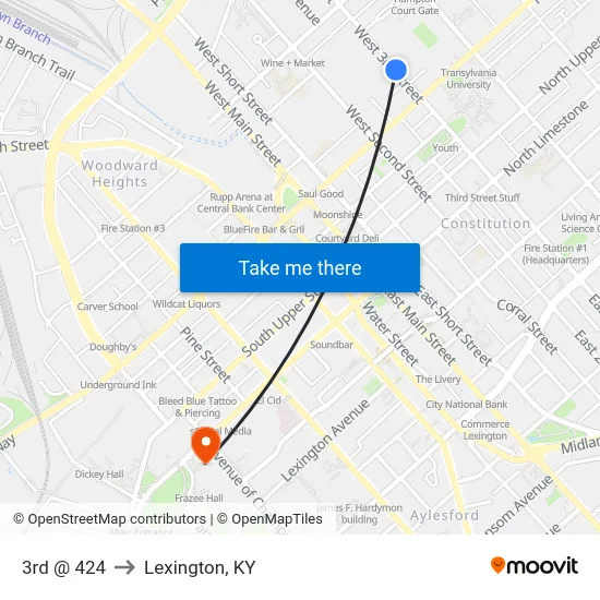 3rd @ 424 to Lexington, KY map