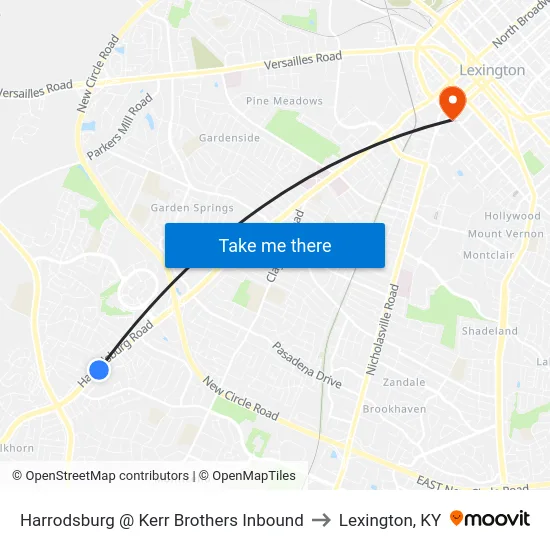 Harrodsburg @ Kerr Brothers Inbound to Lexington, KY map