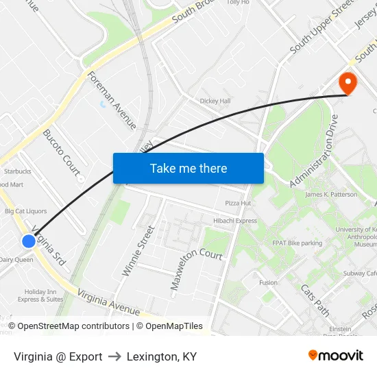 Virginia @ Export to Lexington, KY map