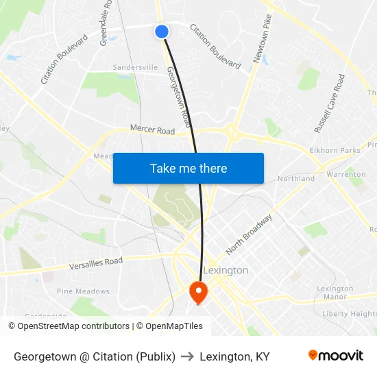 Georgetown @ Citation (Publix) to Lexington, KY map