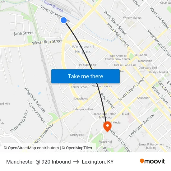 Manchester @ 920 Inbound to Lexington, KY map
