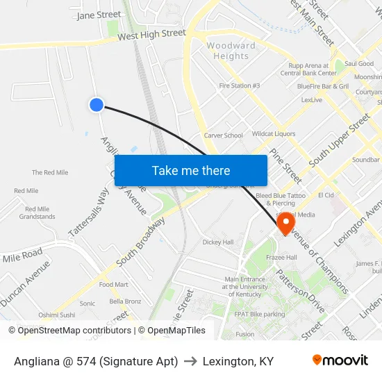 Angliana @ 574 (Signature Apt) to Lexington, KY map